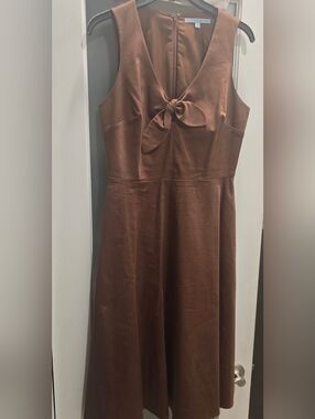 ANTONIO MELANI Chocolate Brown Tie-Front Midi Dress, Sleeveless,Fit &Flare, Sz:4